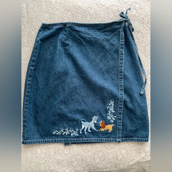 Embroidered Denim Wrap Skirt - Blue - Picture 1 of 6